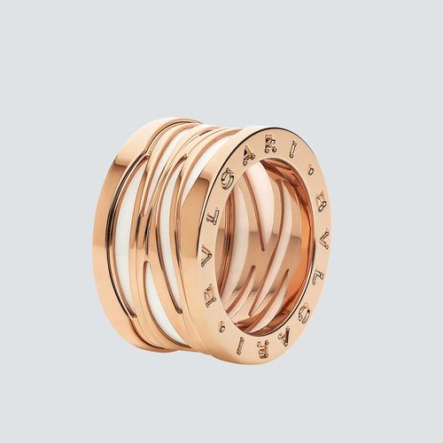 Bulgari Anillo  4 Bandas Cerámica Blanca y Oro Rosa 18K - 356003 -  plazavendome