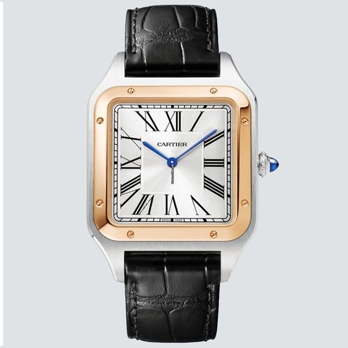 Cartier Reloj Santos-Dumont Bisel Oro Rosa y Piel de Caimán Negro  46,6x33,9mm