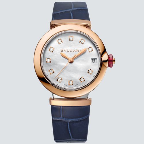 Bulgari Reloj Lvcea con Diamantes Correa Azul en Oro Rosa 18k 33mm