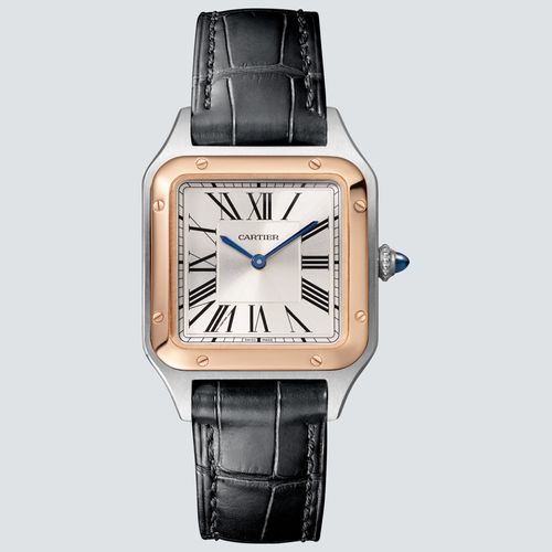 Cartier Reloj Santos-Dumont Acero y Oro Rosa 18k Correa de Piel Negro 38mm