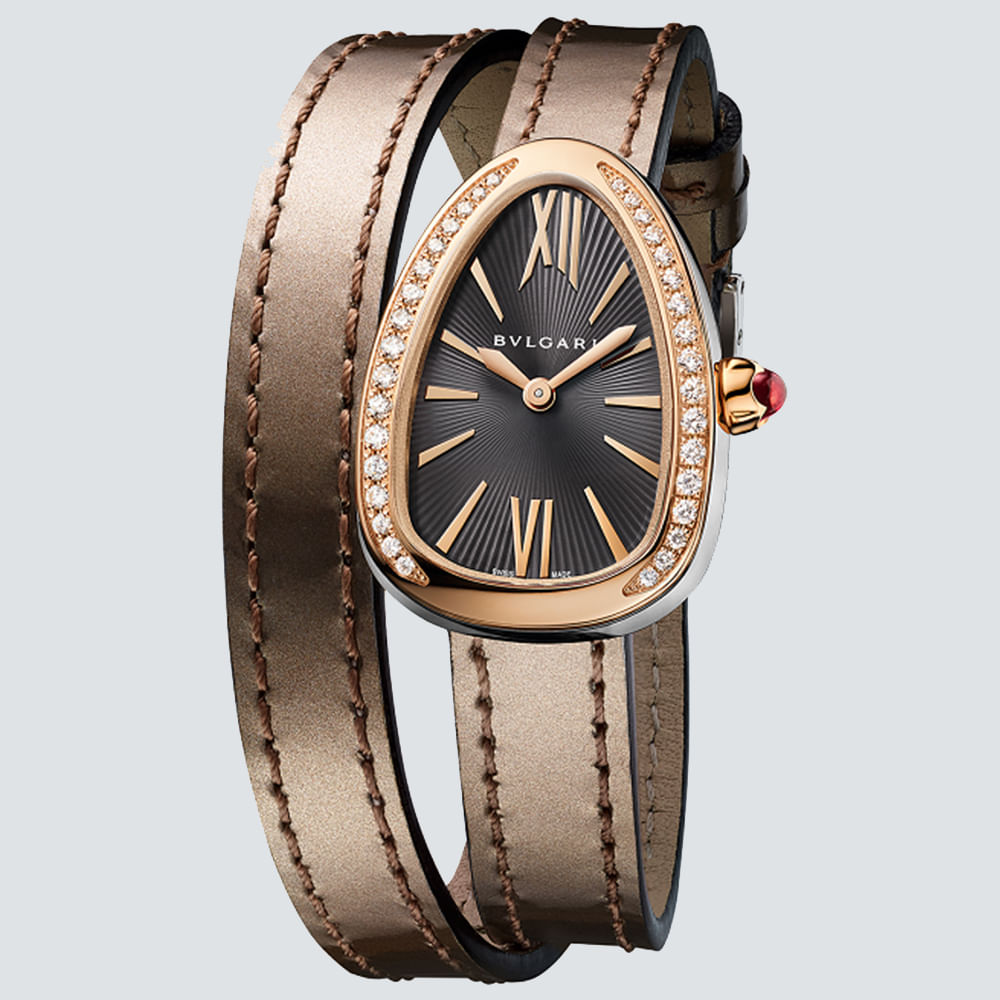 Bvlgari Reloj Serpenti de Cuarzo Esfera Gris y Bisel de Diamantes 27mm