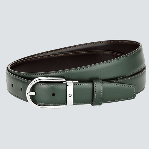 Montblanc Cinturón de Piel Marrón y Verde con Hebilla en Forma de Herradura 30 mm