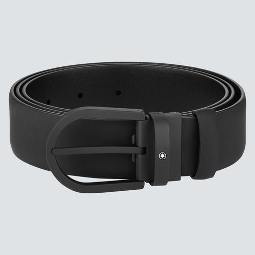 Montblanc Cinturón de Cuero Negro con Hebilla de Herradura de 35 mm