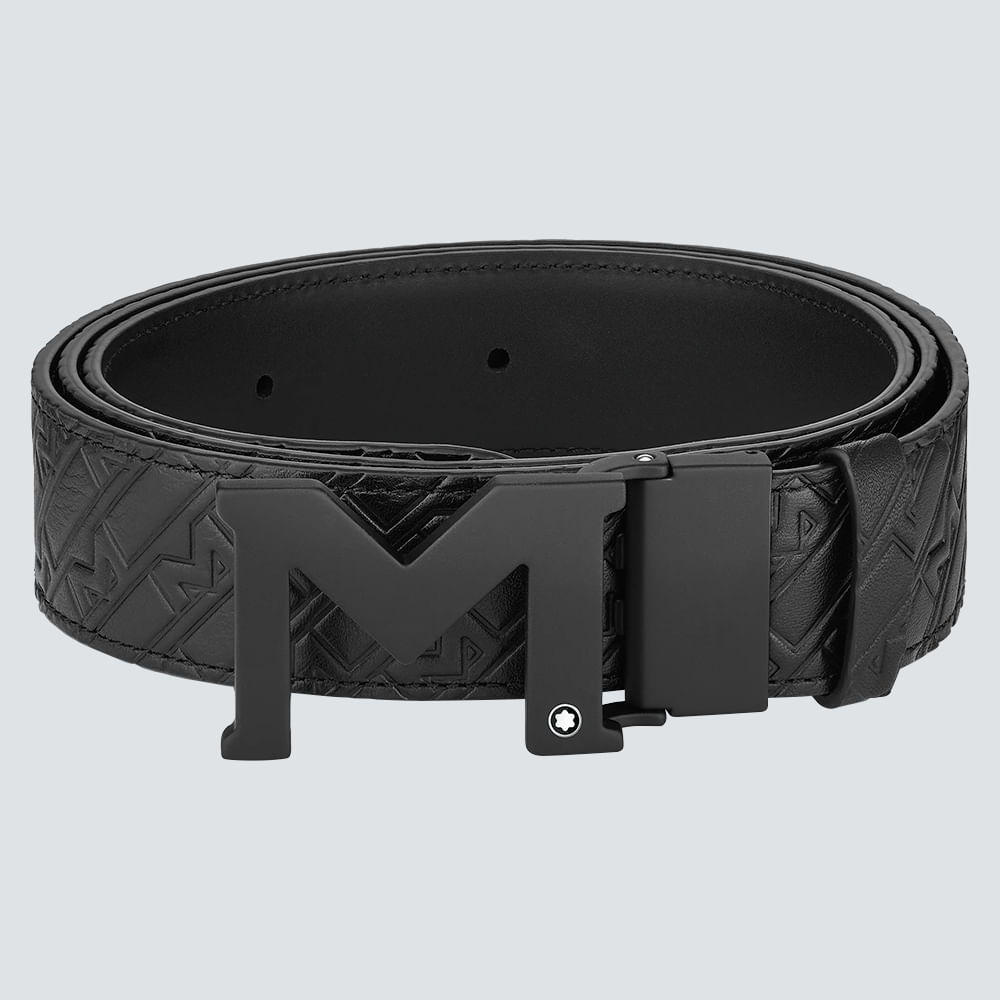 Montblanc Cinturón Reversible de Piel Grabada Negra Marrón de 35 mm con Hebilla M - plazavendome