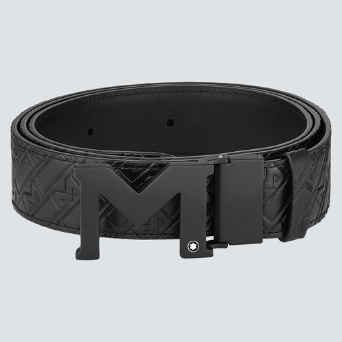 Montblanc Cinturón Reversible de Piel Grabada Negra y Marrón Lisa de 35 mm con Hebilla M