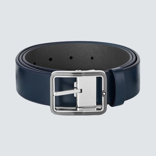Montblanc Cinturón Reversible de Piel Azul y Gris de 35 mm