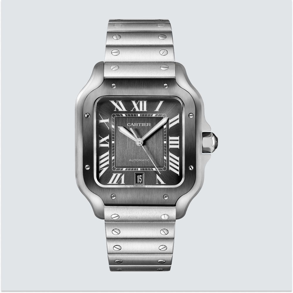 Cartier Reloj Santos Brazalete de Metal y Correa de Caucho Negra